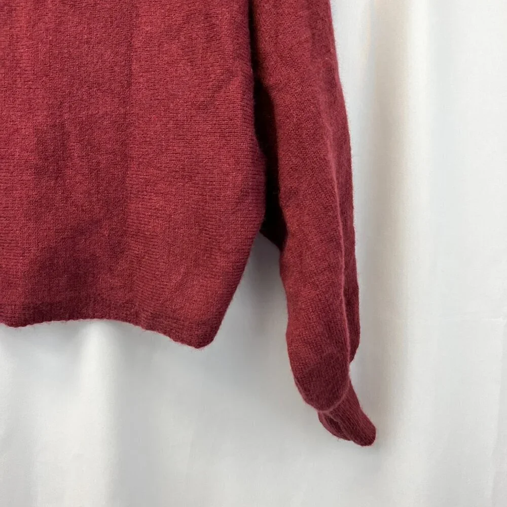 Shein Women’s Boat Neck Cropped Pullover Sweater Long Button Sleeve Wine Large